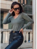 Fitted blouse with a V-neck, khaki 8068 - Online store - Boutique